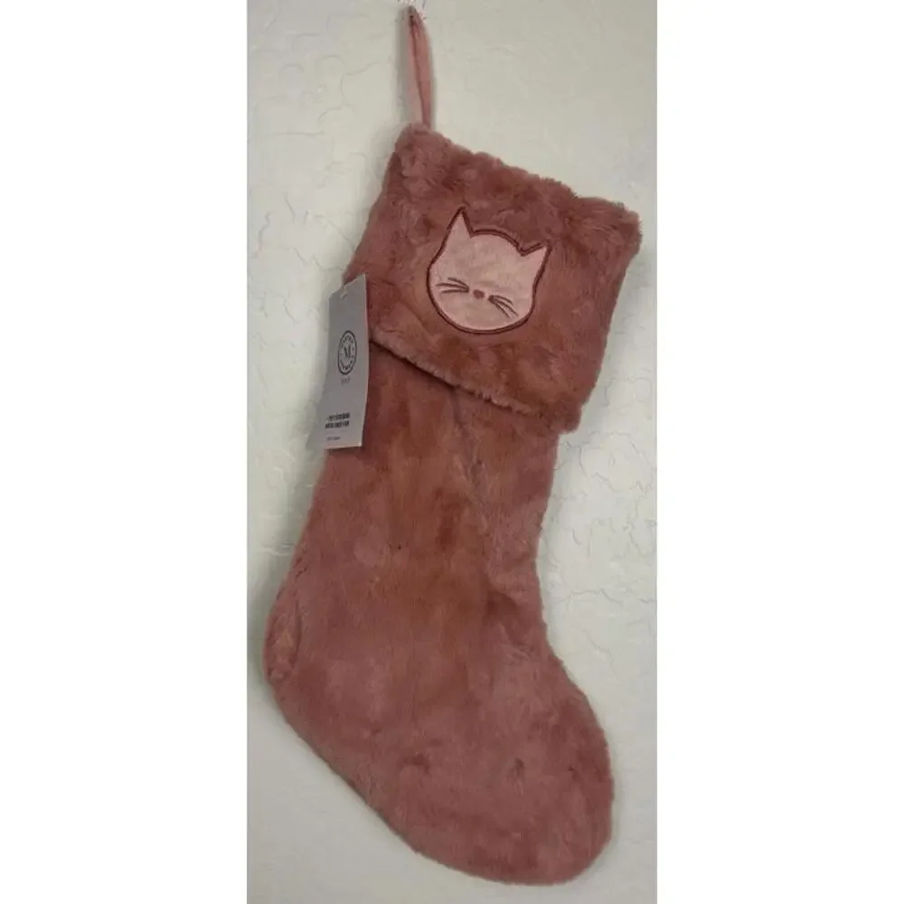Martha Stewart Cat Pet Fuzzy Pink Holiday Stocking 18x7‎ 1830